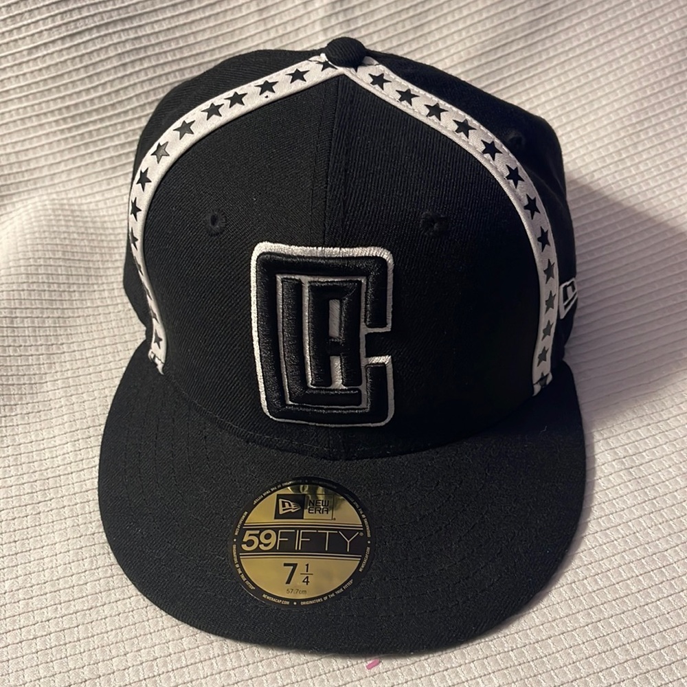 NBA Los Angeles Clippers New Era 59Fifty Cap Size 7.25 Hat Black White Flat Bill